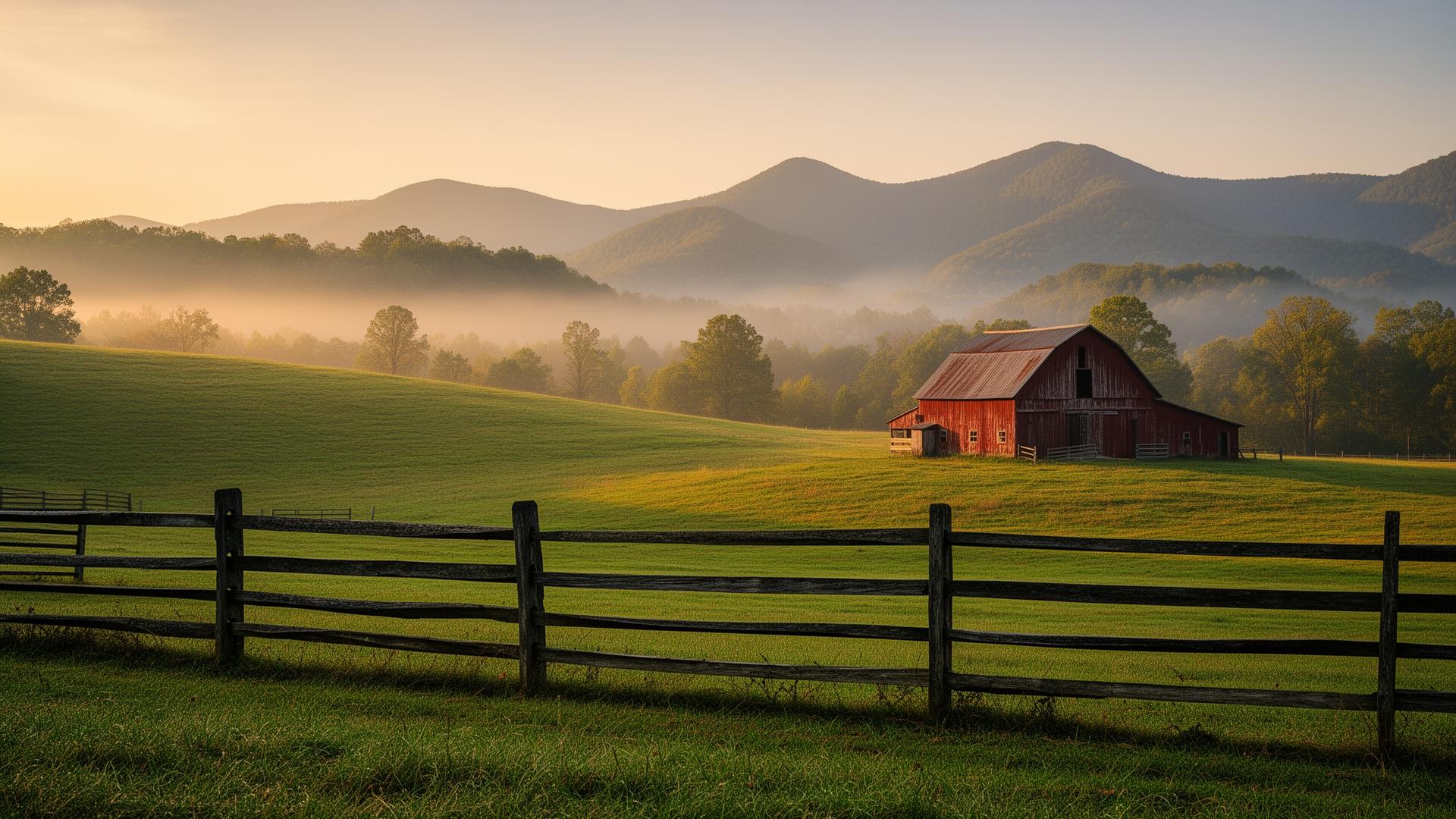 Historic East Tennessee farm with the Smoky Mountains in the distance