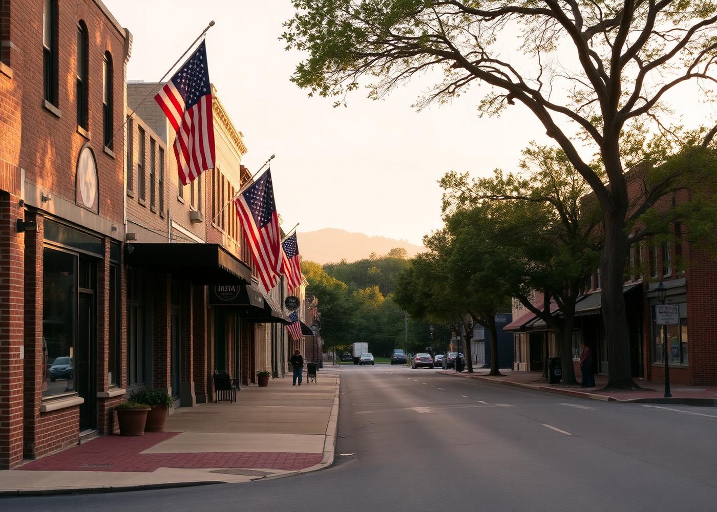 Small-town main street in Jefferson County, Tennessee